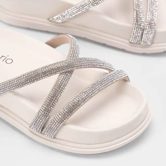 Tamanco Beira Rio Plataforma Tiras Strass Off White
