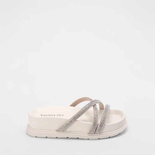 Tamanco Beira Rio Plataforma Tiras Strass Off White