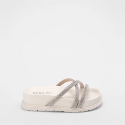 Tamanco Beira Rio Plataforma Tiras Strass Off White
