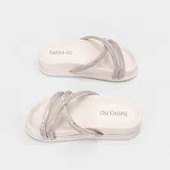 Tamanco Beira Rio Plataforma Tiras Strass Off White