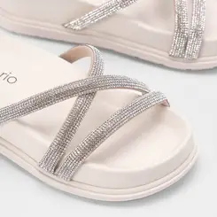 Tamanco Beira Rio Plataforma Tiras Strass Off White