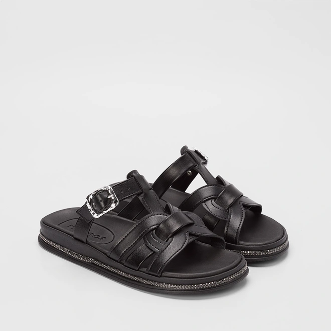 Papete Moleca Tira & Fivela Estilizadas Strass Preto