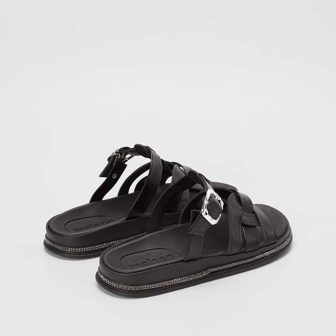 Papete Moleca Tira & Fivela Estilizadas Strass Preto