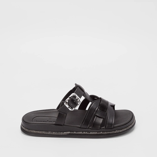 Papete Moleca Tira & Fivela Estilizadas Strass Preto