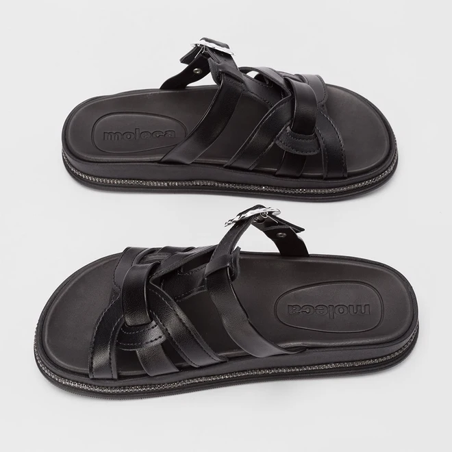 Papete Moleca Tira & Fivela Estilizadas Strass Preto