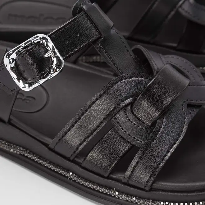 Papete Moleca Tira & Fivela Estilizadas Strass Preto