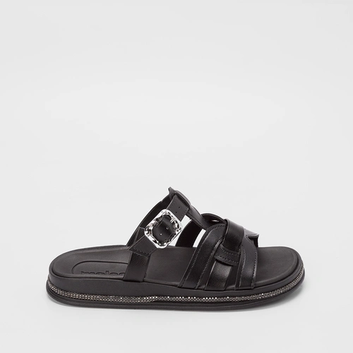 Papete Moleca Tira & Fivela Estilizadas Strass Preto