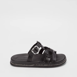 Papete Moleca Tira & Fivela Estilizadas Strass Preto