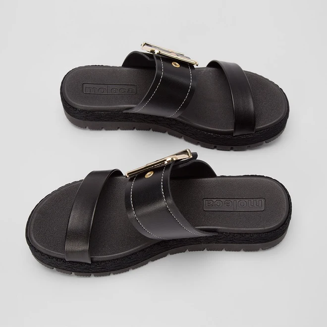 Papete Moleca Flatform Tressê Tira Ampla Fivela Preto