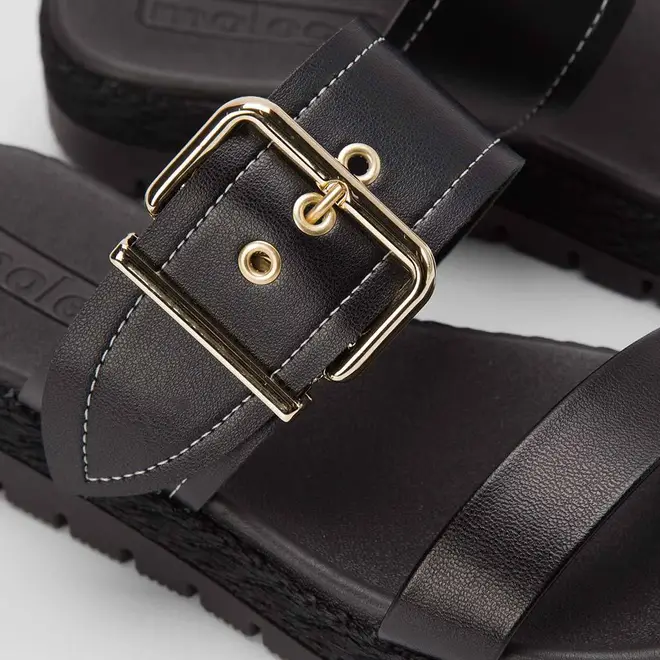 Papete Moleca Flatform Tressê Tira Ampla Fivela Preto