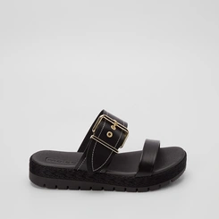 Papete Moleca Flatform Tressê Tira Ampla Fivela Preto