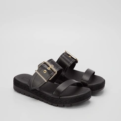 Papete Moleca Flatform Tressê Tira Ampla Fivela Preto