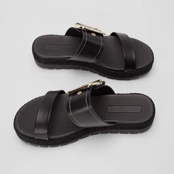 Papete Moleca Flatform Tressê Tira Ampla Fivela Preto