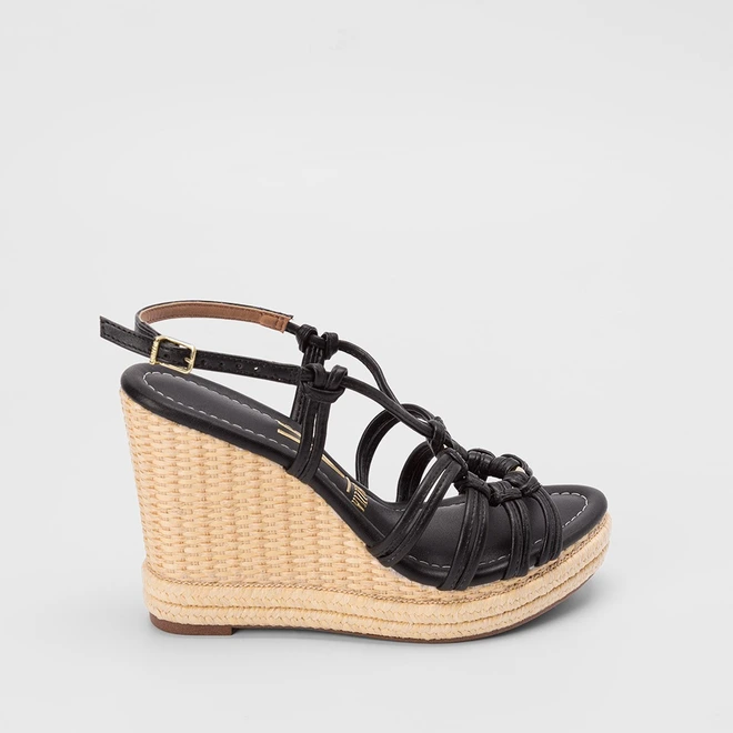 Sandália Vizzano Salto Alto Anabela Tiras Slim Preto