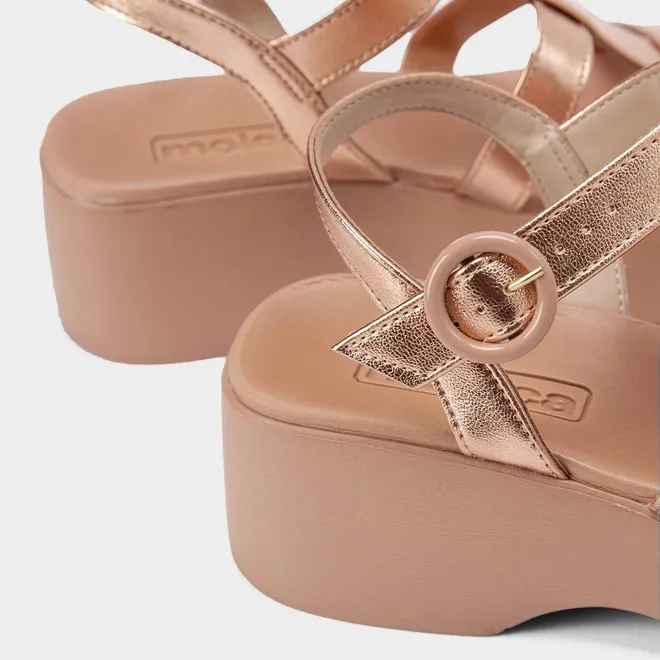 Sandália Moleca Anabela 3 Tiras Rose Gold