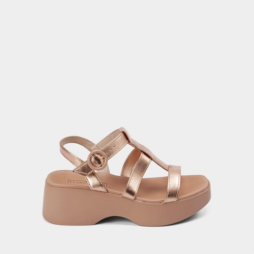 Sandália Moleca Anabela 3 Tiras Rose Gold