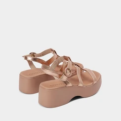 Sandália Moleca Anabela 3 Tiras Rose Gold