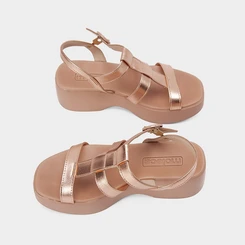 Sandália Moleca Anabela 3 Tiras Rose Gold