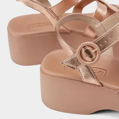 Sandália Moleca Anabela 3 Tiras Rose Gold