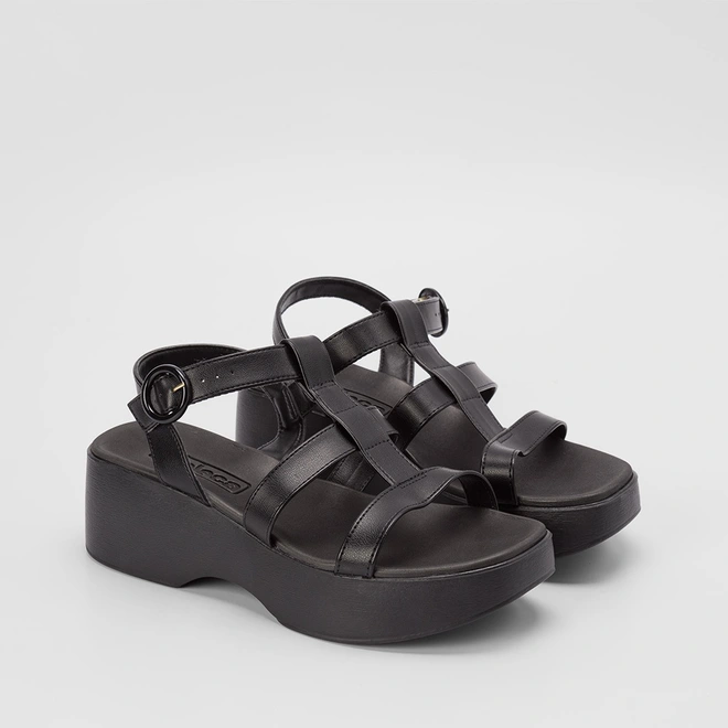 Sandália Moleca Anabela 3 Tiras Preto