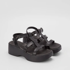 Sandália Moleca Anabela 3 Tiras Preto