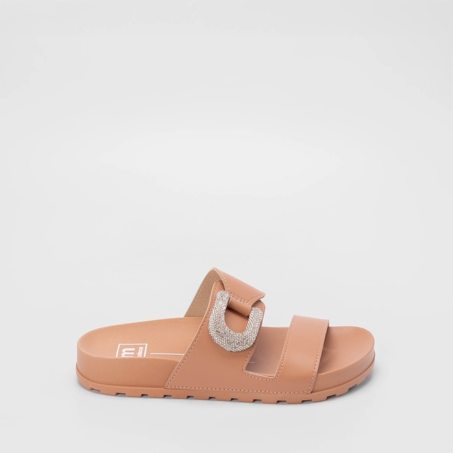 Papete Moleca Flatform Tira Ampla Fivela Strass Nude