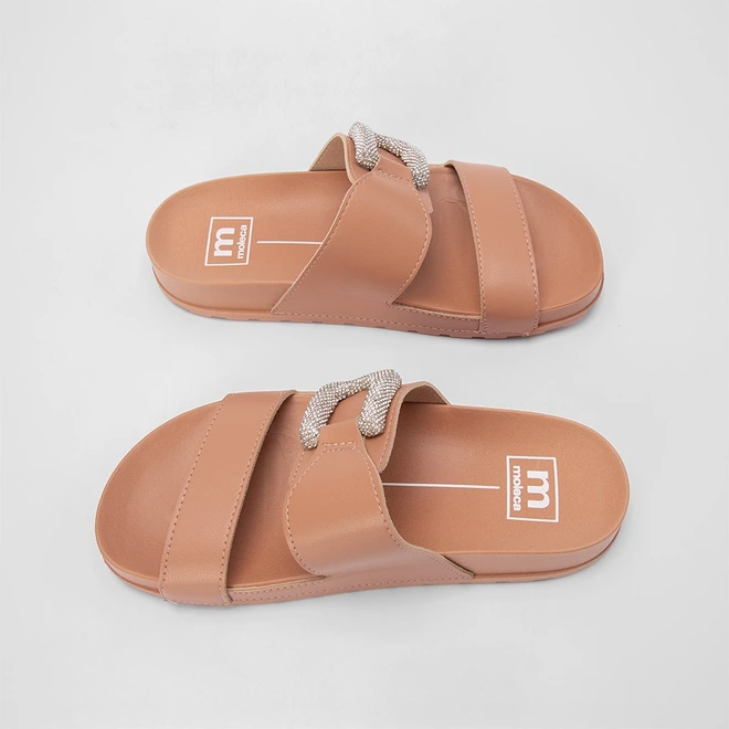 Papete Moleca Flatform Tira Ampla Fivela Strass Nude