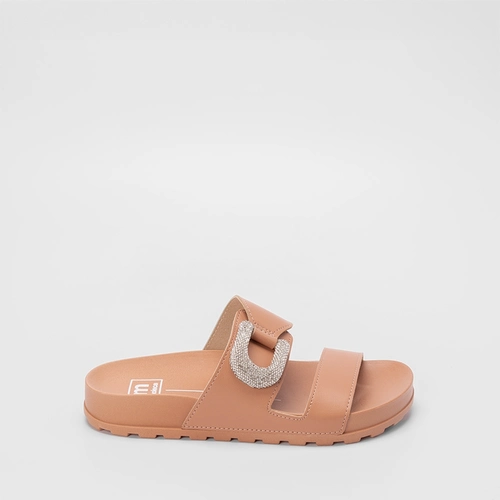 Papete Moleca Flatform Tira Ampla Fivela Strass Nude