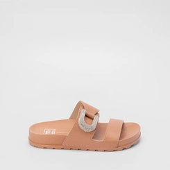 Papete Moleca Flatform Tira Ampla Fivela Strass Nude