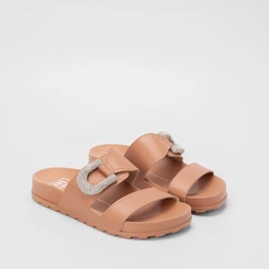 Papete Moleca Flatform Tira Ampla Fivela Strass Nude