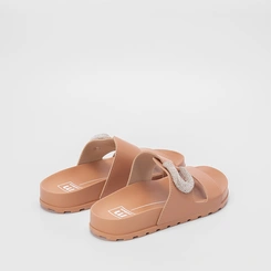 Papete Moleca Flatform Tira Ampla Fivela Strass Nude