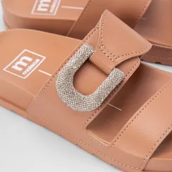 Papete Moleca Flatform Tira Ampla Fivela Strass Nude