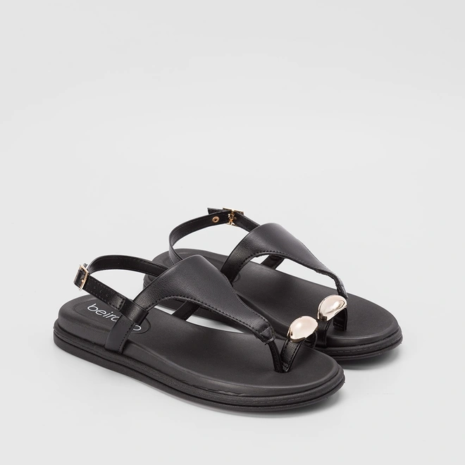 Sandália Rasteira Beira Rio Detalhe Bold Preto