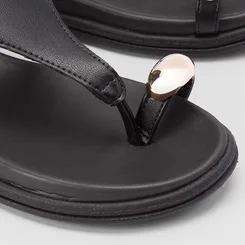 Sandália Rasteira Beira Rio Detalhe Bold Preto