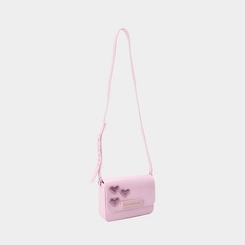 Bolsa Camera Bag Charmosinha Chic Média Transversal Glitter Coração Rosa