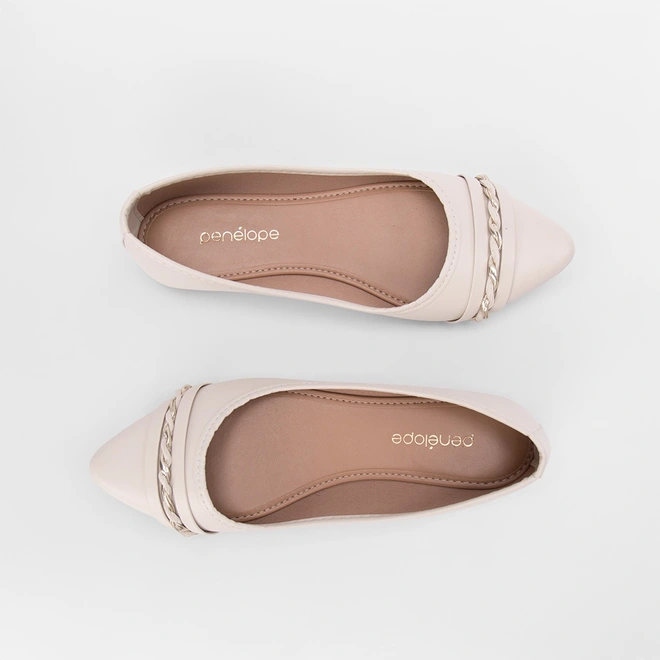 Sapatilha Feminina Penélope Tira Estilizada Metalizada Off White