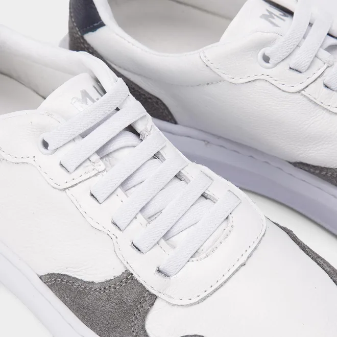 Tênis Masculino Mac & Jac Casual Recortes Couro Cinza & Branco