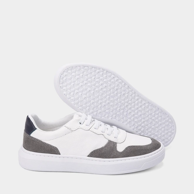 Tênis Masculino Mac & Jac Casual Recortes Couro Cinza & Branco