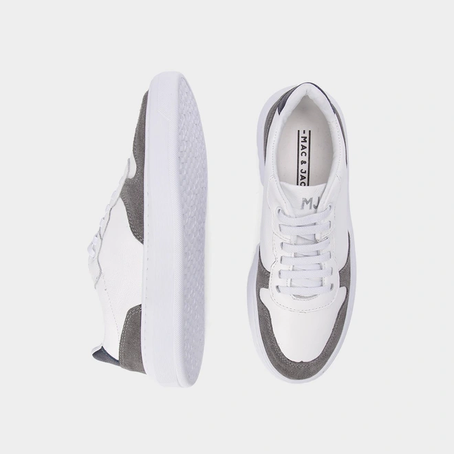 Tênis Masculino Mac & Jac Casual Recortes Couro Cinza & Branco