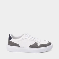 Tênis Masculino Mac & Jac Casual Recortes Couro Cinza & Branco