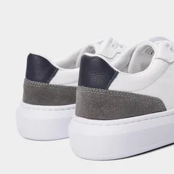 Tênis Masculino Mac & Jac Casual Recortes Couro Cinza & Branco
