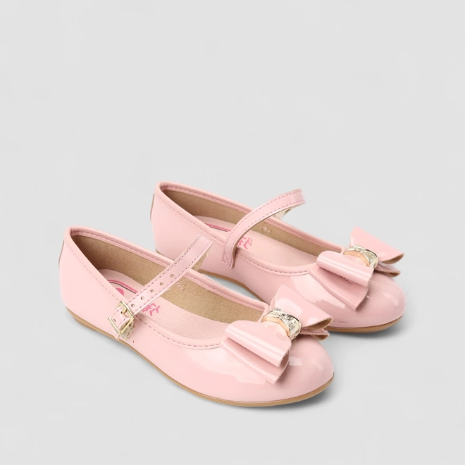 Sapatilha Boneca Infantil Molekinha Verniz Detalhe Laço & Tacha Rosa