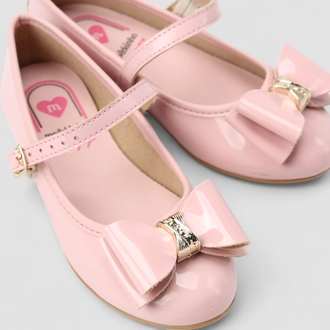 Sapatilha Boneca Infantil Molekinha Verniz Detalhe Laço & Tacha Rosa