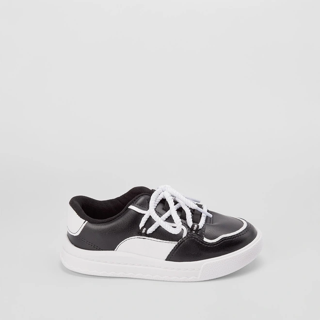 Tênis Infantil Molekinha Casual Recortes Cordão Preto