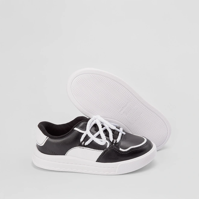 Tênis Infantil Molekinha Casual Recortes Cordão Preto