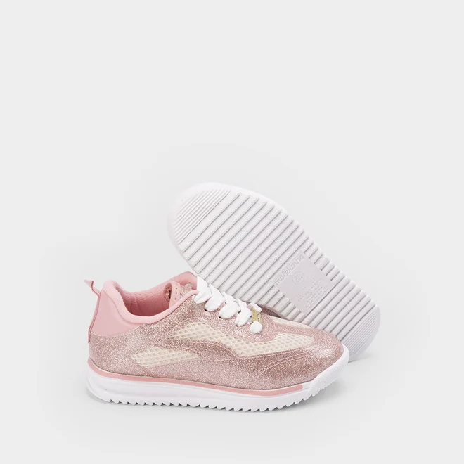 Tenis Infantil Molekinha Casual Recorte Glitter Rosa
