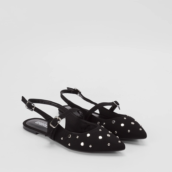 Sapatilha Slingback Gabriela Nobuck Rebite Preto