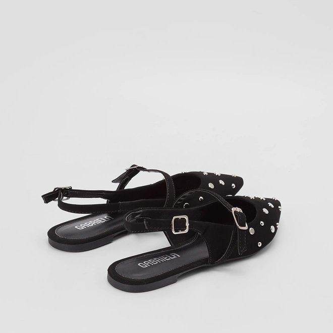 Sapatilha Slingback Gabriela Nobuck Rebite Preto