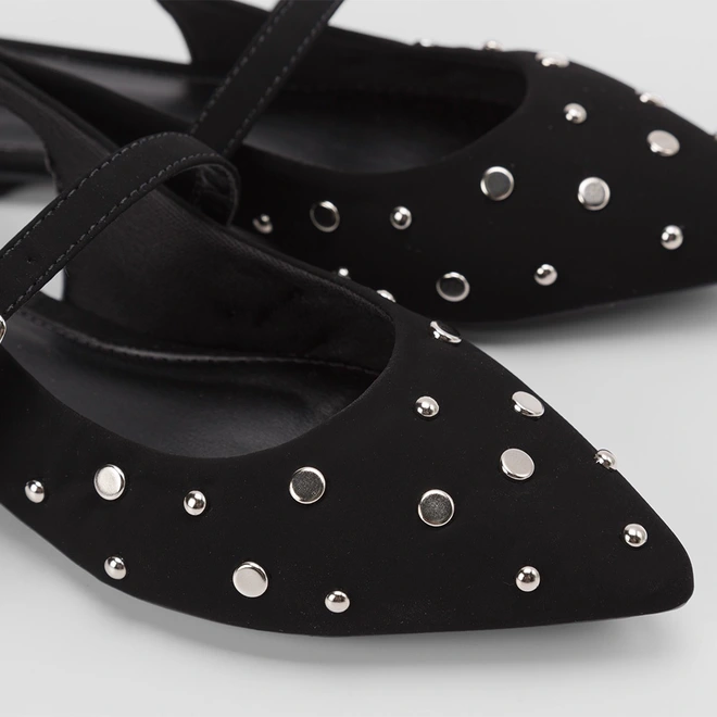 Sapatilha Slingback Gabriela Nobuck Rebite Preto