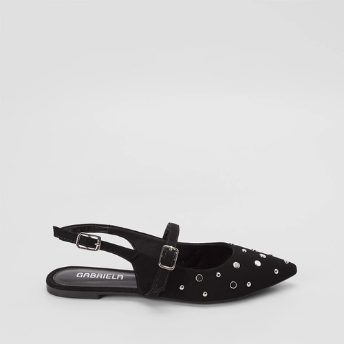 Sapatilha Slingback Gabriela Nobuck Rebite Preto
